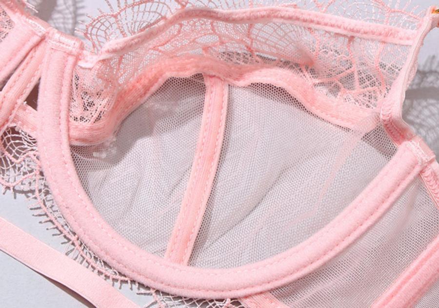 Sexy slight stretch lace mesh see-through underwire bralette