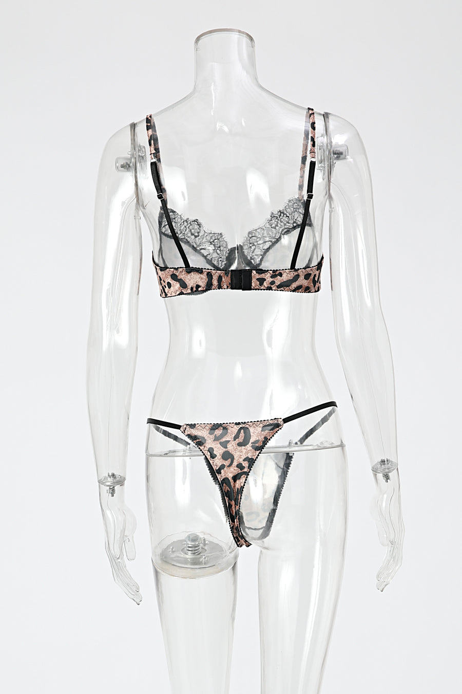 Sexy slight stretch leopard printing lace trim with underwire two-piece set