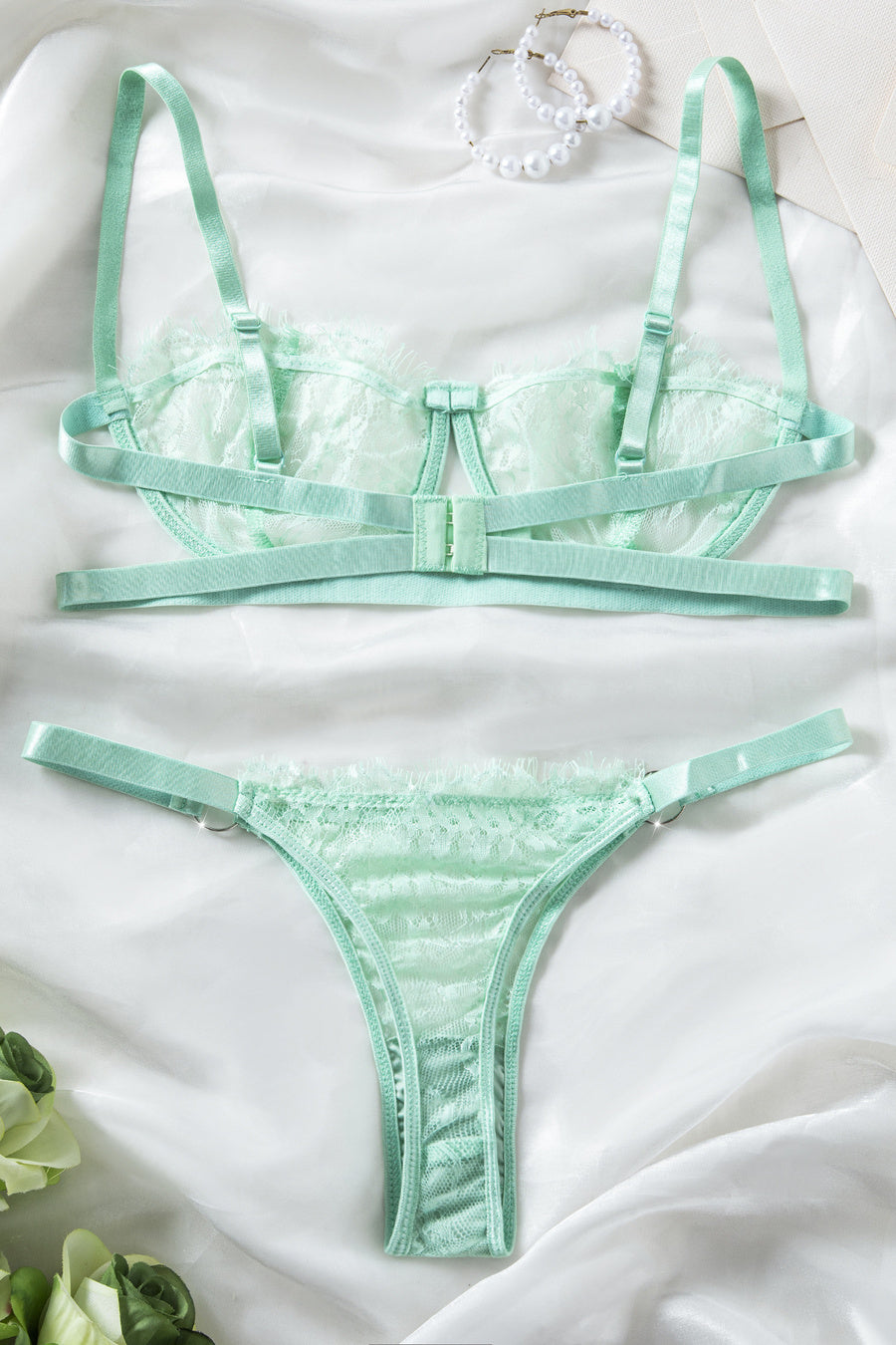 Sexy slight stretch see-through lace temptation with underwire two-piece set