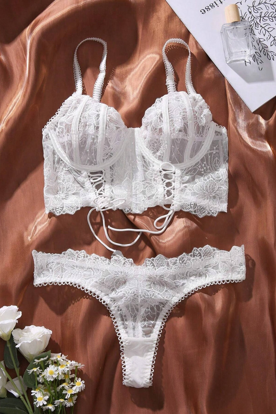 Sexy slight stretch lace two-piece set(with underwire & boned)