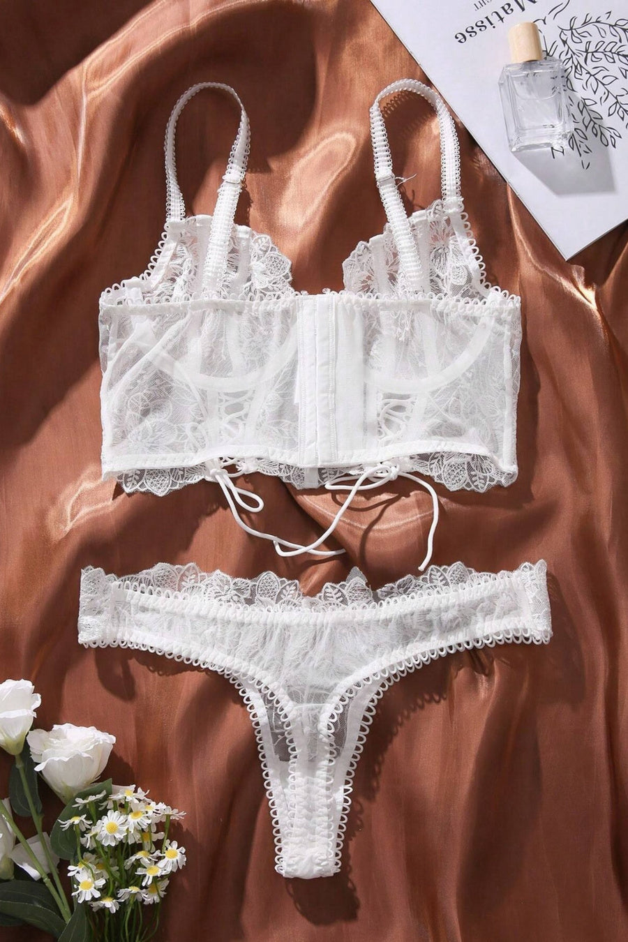 Sexy slight stretch lace two-piece set(with underwire & boned)