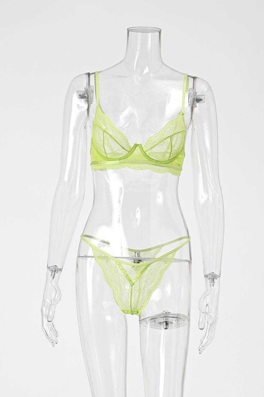 Sexy slight stretch see-through lace 3 colors with underwire two-piece set