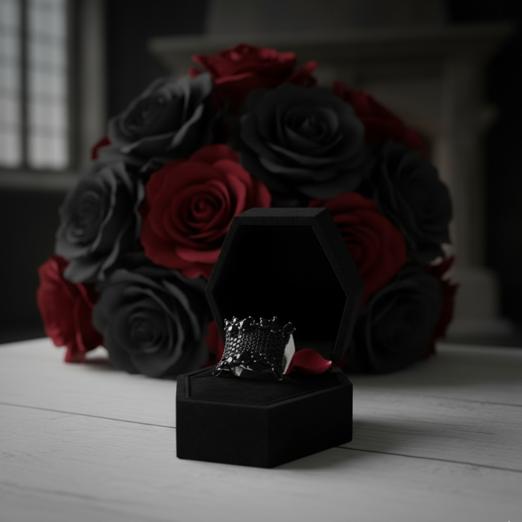 Gothic Black Spinel Gemstone Ring