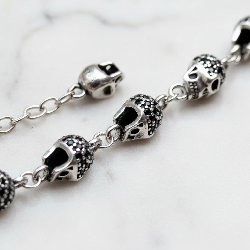 Gothic Skull Pave Link Chain Bracelet