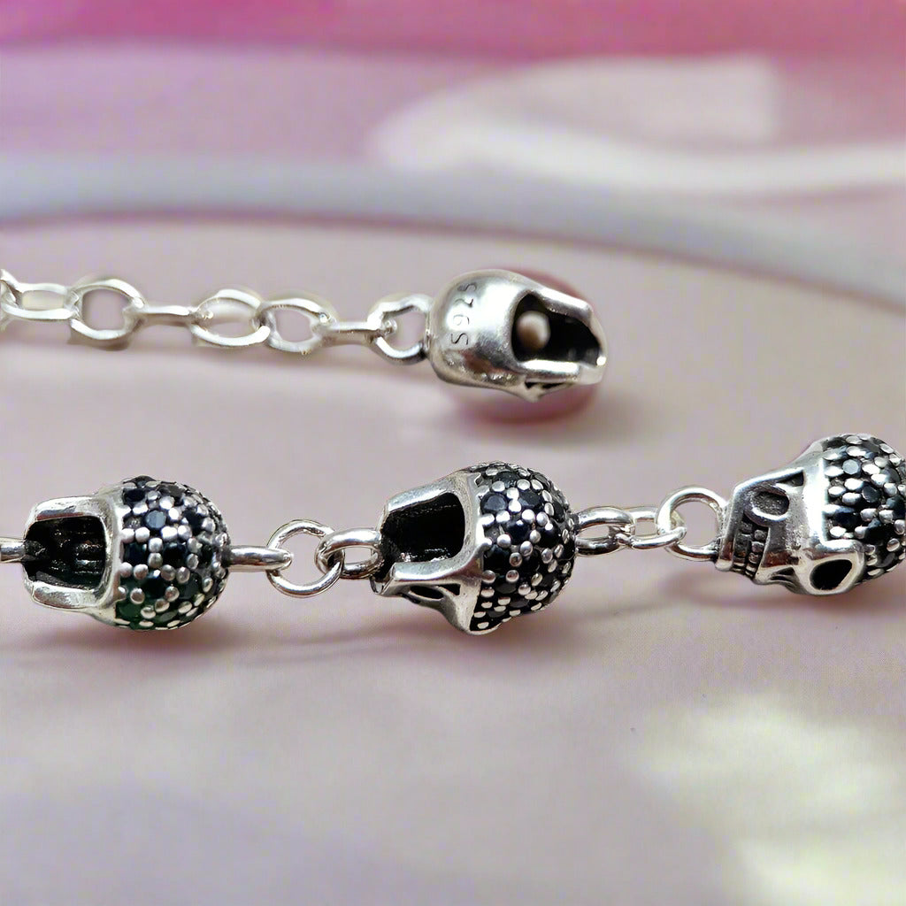 Gothic Skull Pave Link Chain Bracelet
