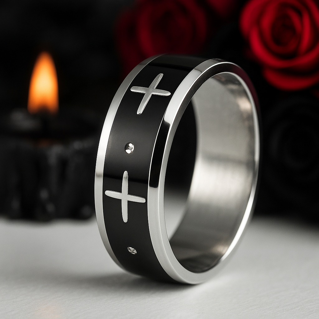 Gothic Two Tone Cross Men's Ring Band