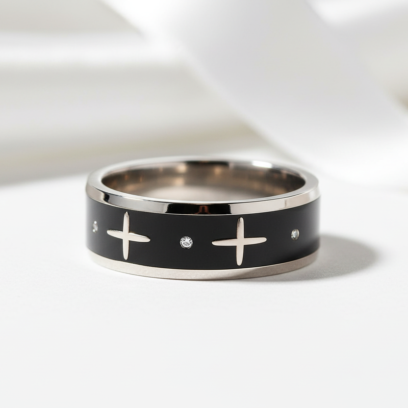 Gothic Two Tone Cross Men's Ring Band