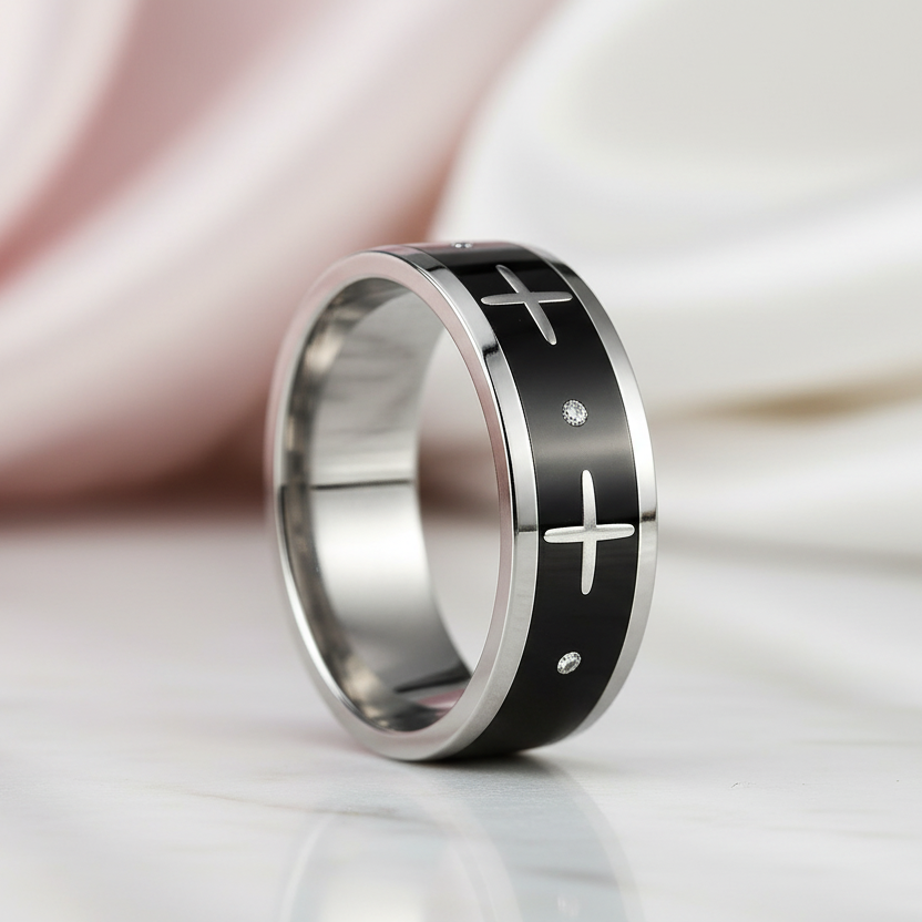 Gothic Two Tone Cross Men's Ring Band