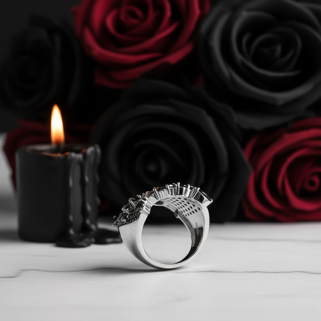 Gothic Black Spinel Gemstone Ring