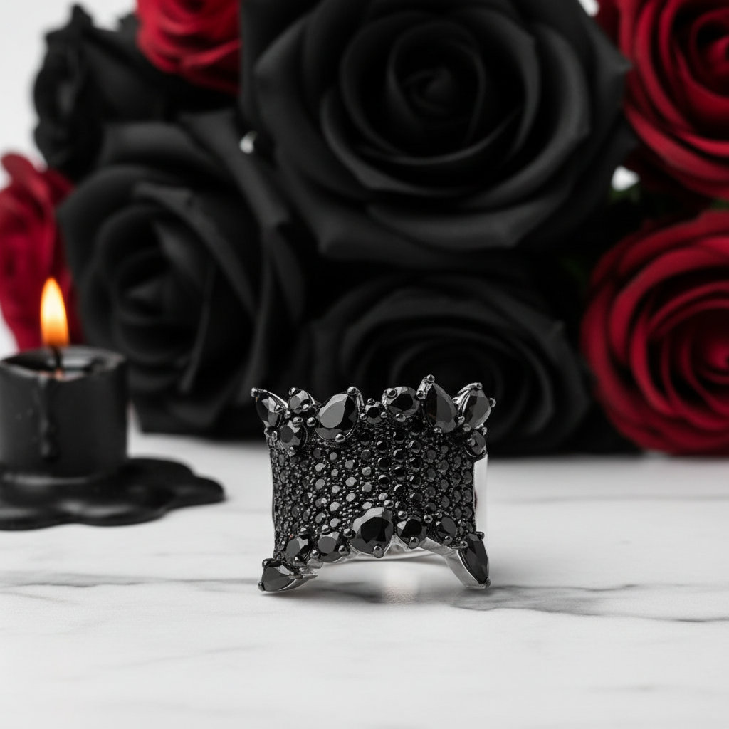 Gothic Black Spinel Gemstone Ring