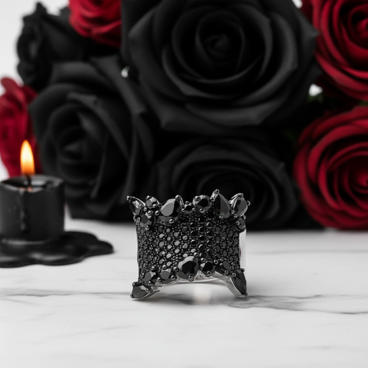 Gothic Natural Black Spinel Gemstone Ring