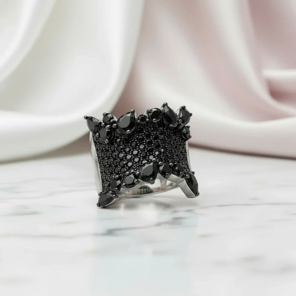 Gothic Natural Black Spinel Gemstone Ring