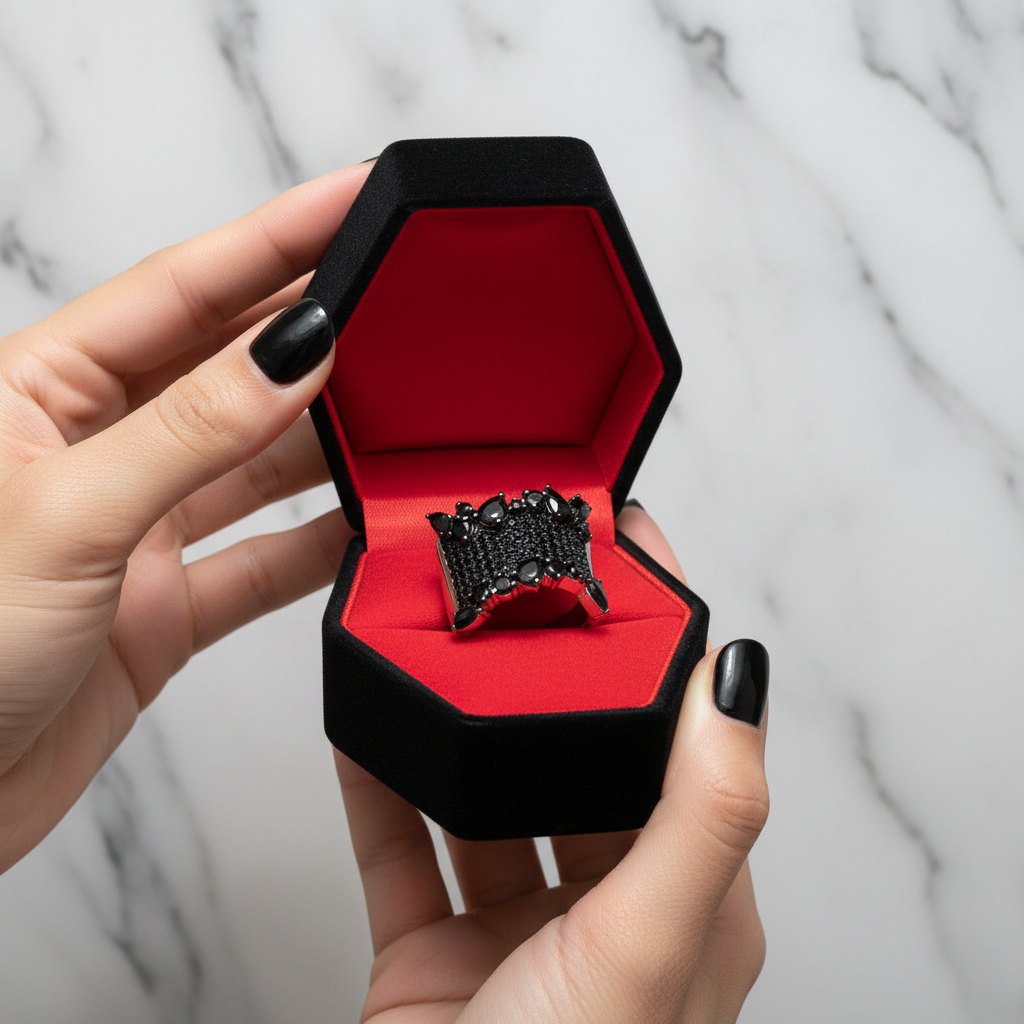 Gothic Black Spinel Gemstone Ring
