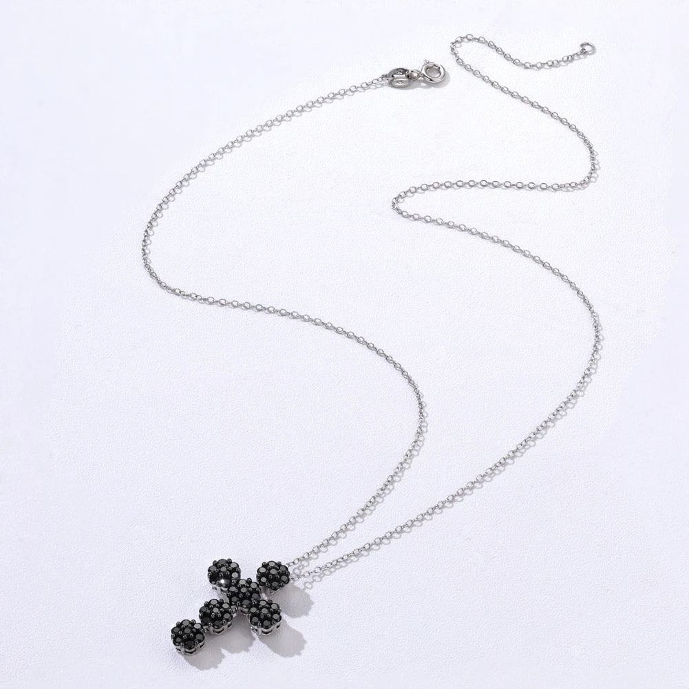 Round-cut Black Spinel Cross Goth Necklace