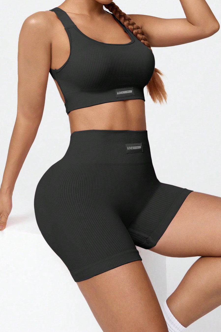 XS-L sports yoga high stretch two colors padded crop vest & shorts set