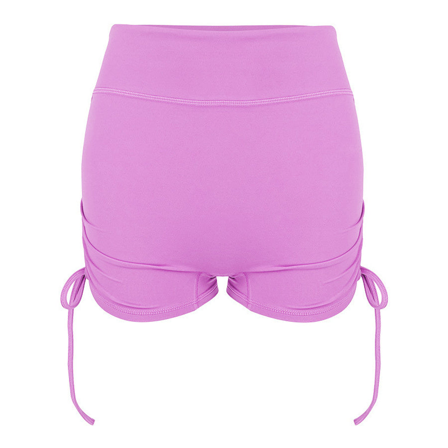 Sports slight stretch tight fit high waist drawstring yoga shorts