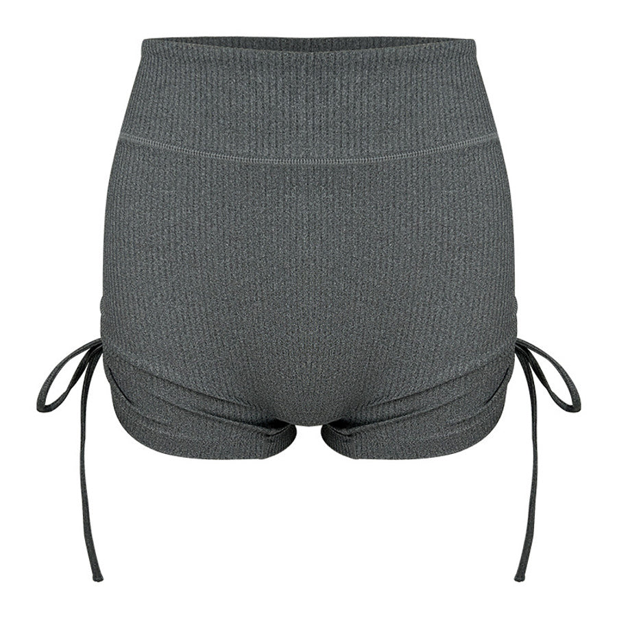 Sports slight stretch tight fit high waist drawstring yoga shorts