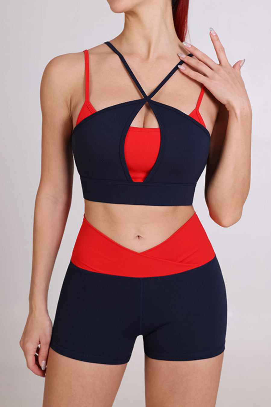 New sports stretch contrast padded quick-drying yoga shorts sets