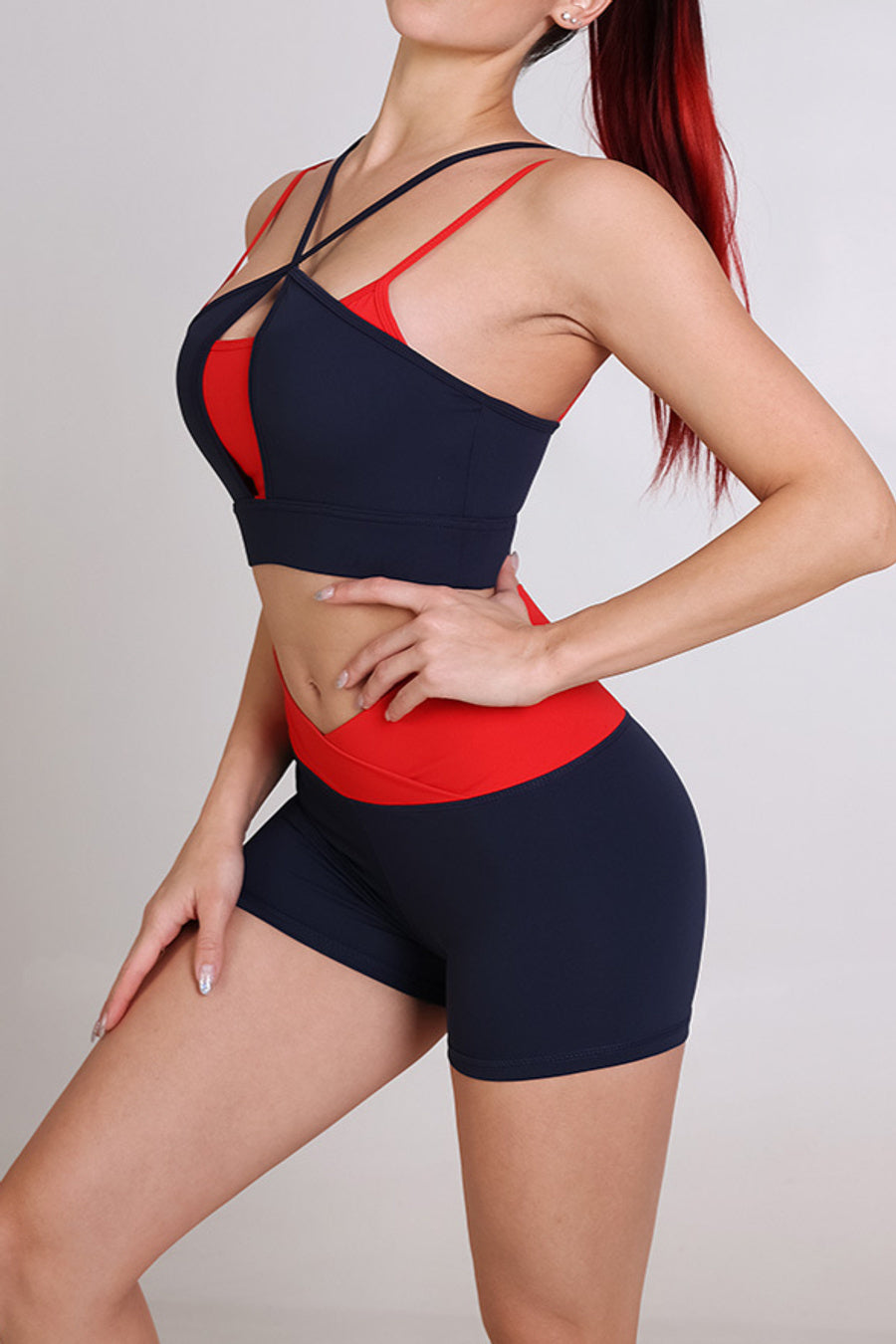 New sports stretch contrast padded quick-drying yoga shorts sets