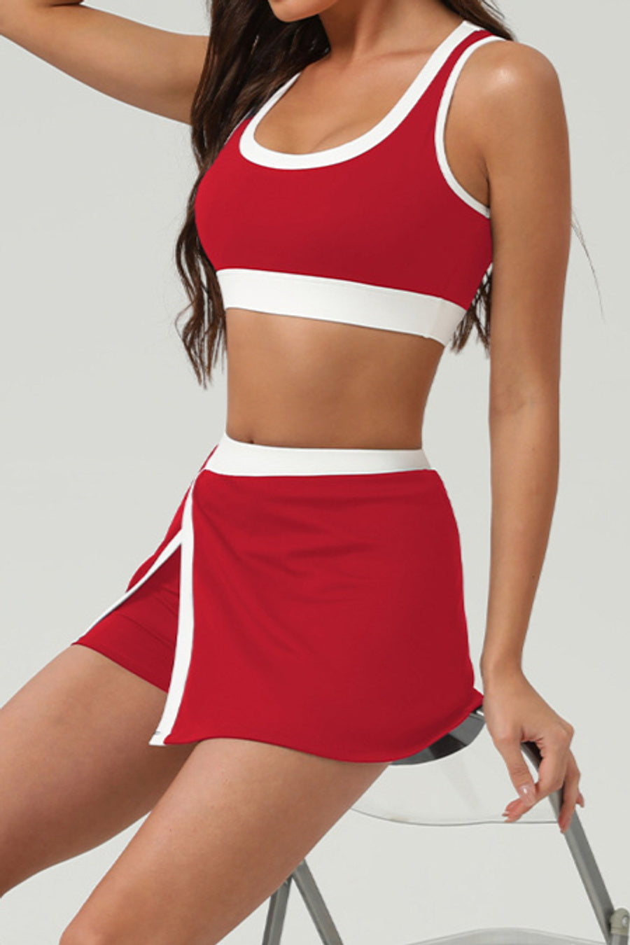 Sports high stretch 3 colors contrast color padded yoga skort sets
