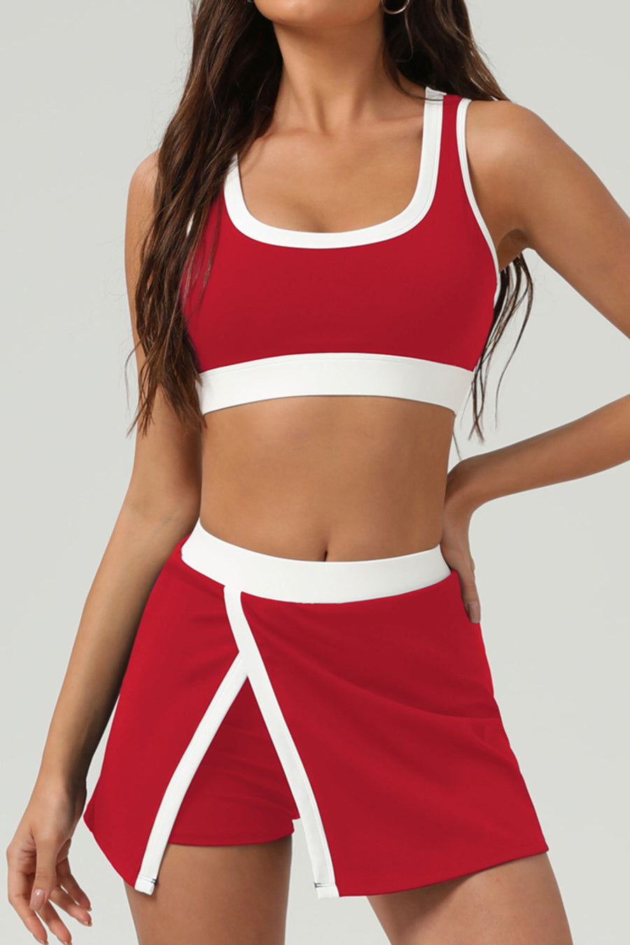 Sports high stretch 3 colors contrast color padded yoga skort sets
