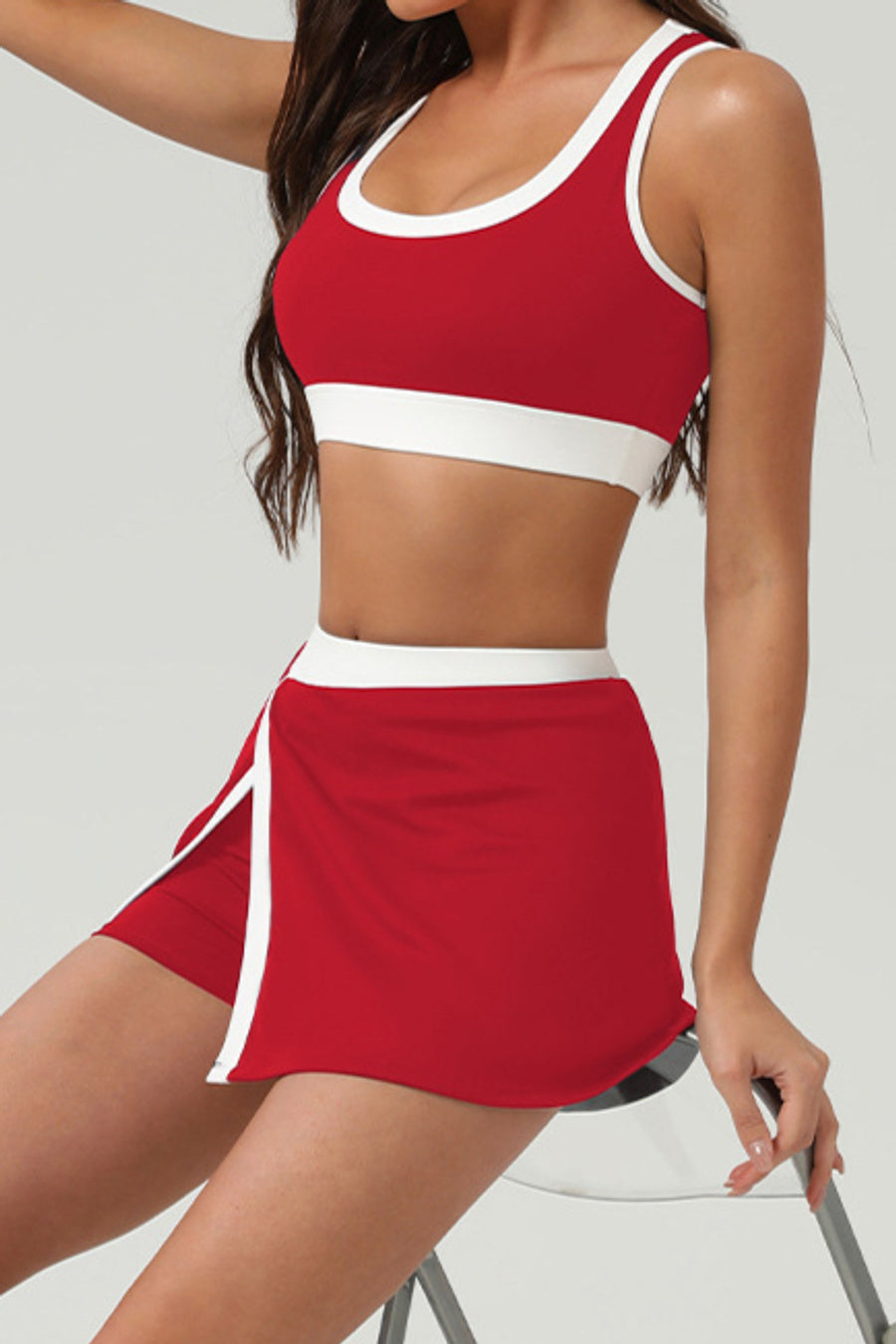 Sports high stretch 3 colors contrast color padded yoga skort sets