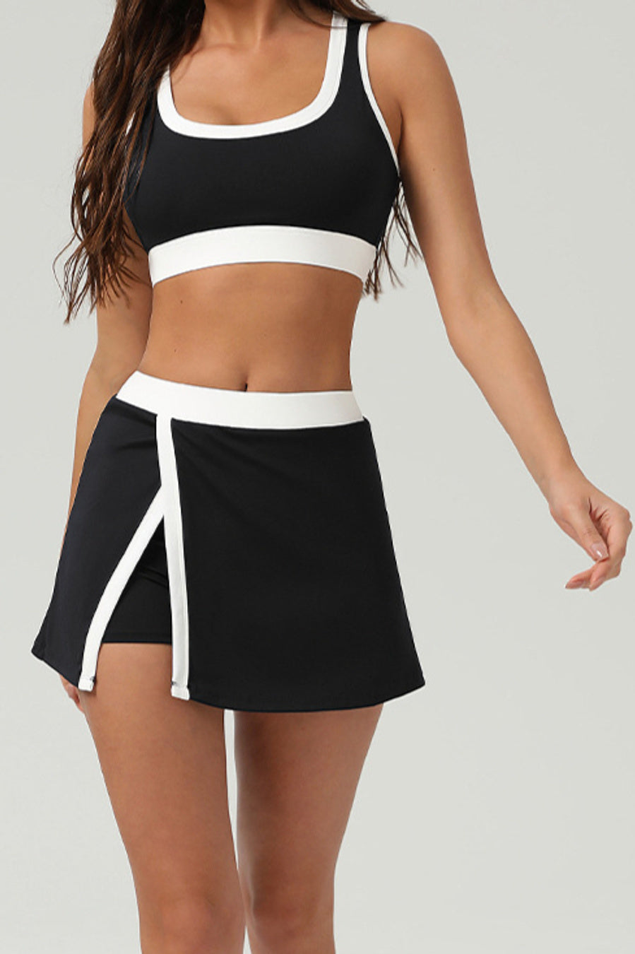 Sports high stretch 3 colors contrast color padded yoga skort sets