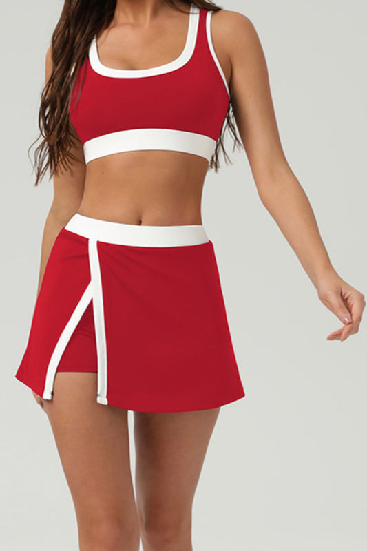 Sports high stretch 3 colors contrast color padded yoga skort sets