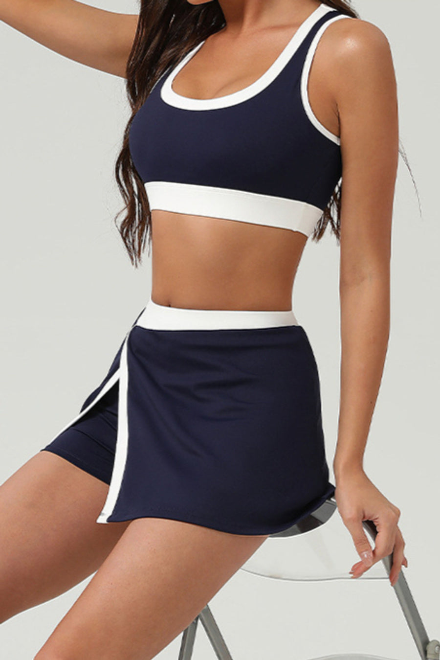 Sports high stretch 3 colors contrast color padded yoga skort sets