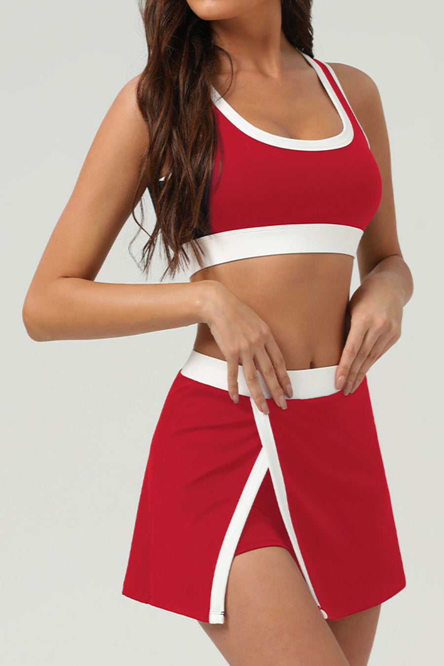 Sports high stretch 3 colors contrast color padded yoga skort sets