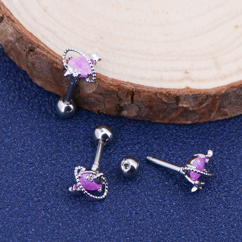 Pink Gem Planet Helix Stud