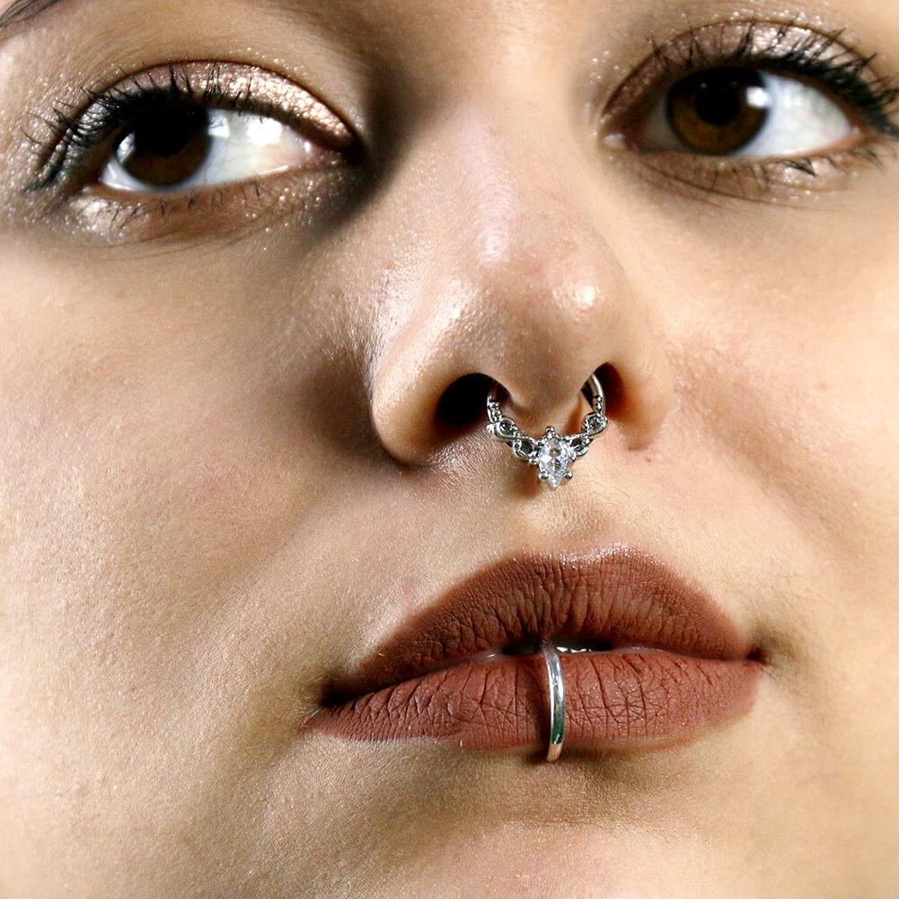 Oval Crystal CZ Segment Septum Ring