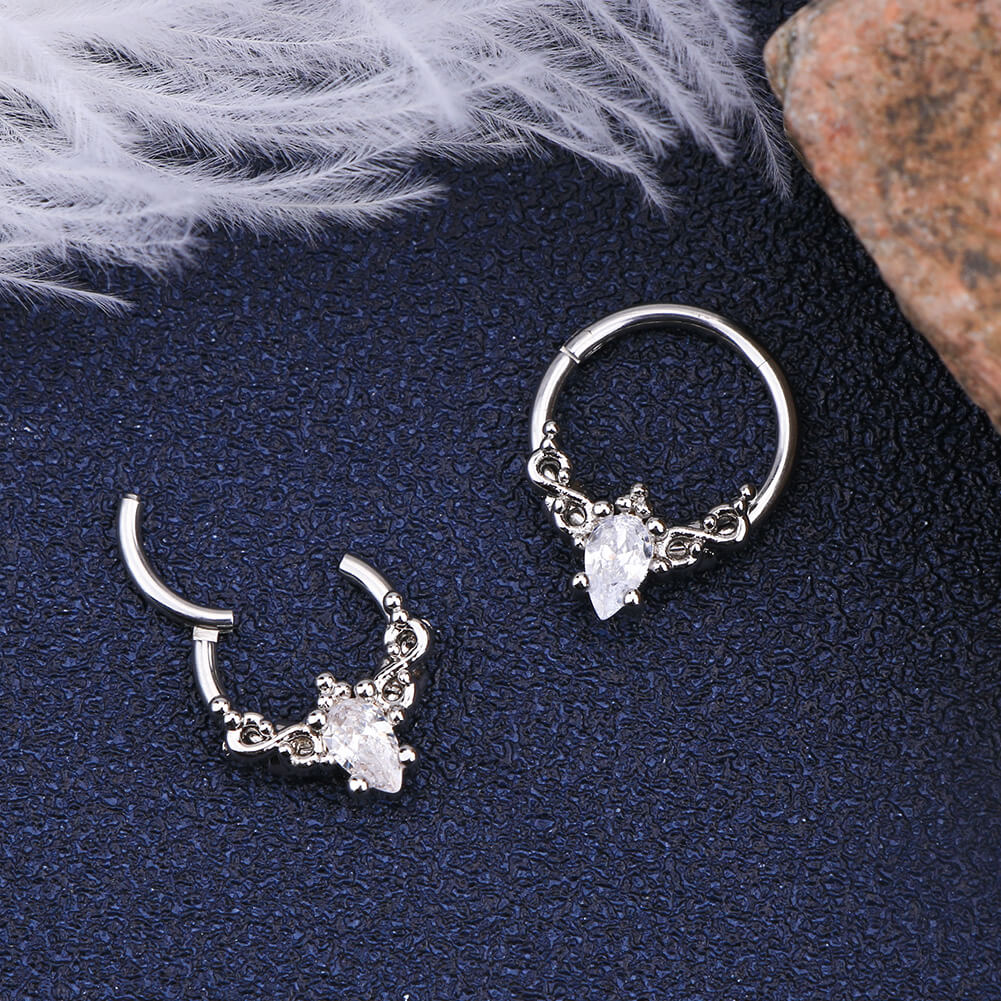 Oval Crystal CZ Segment Septum Ring