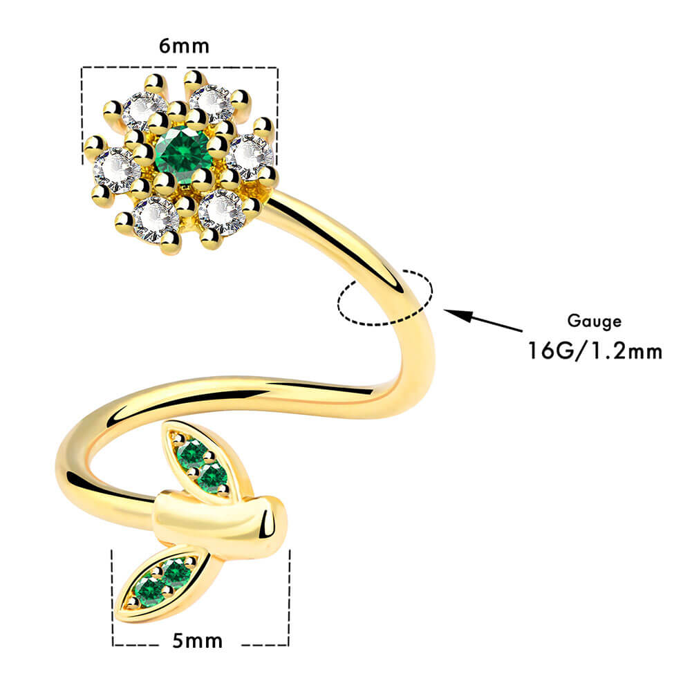 CZ Flower and Leaf Helix Earring
