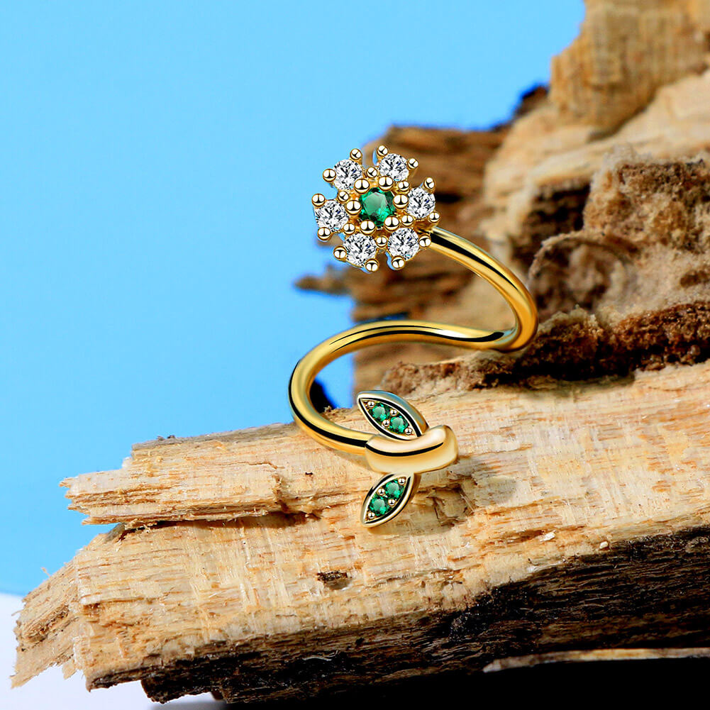 CZ Flower and Leaf Helix Earring