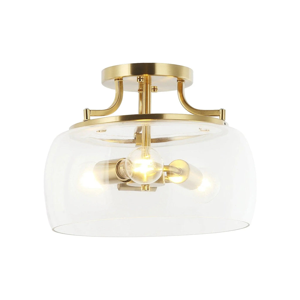 13 Inch 3-Light Brass Gold Semi-Flush Mount Ceiling Light Fixture with Clear Glass Shade