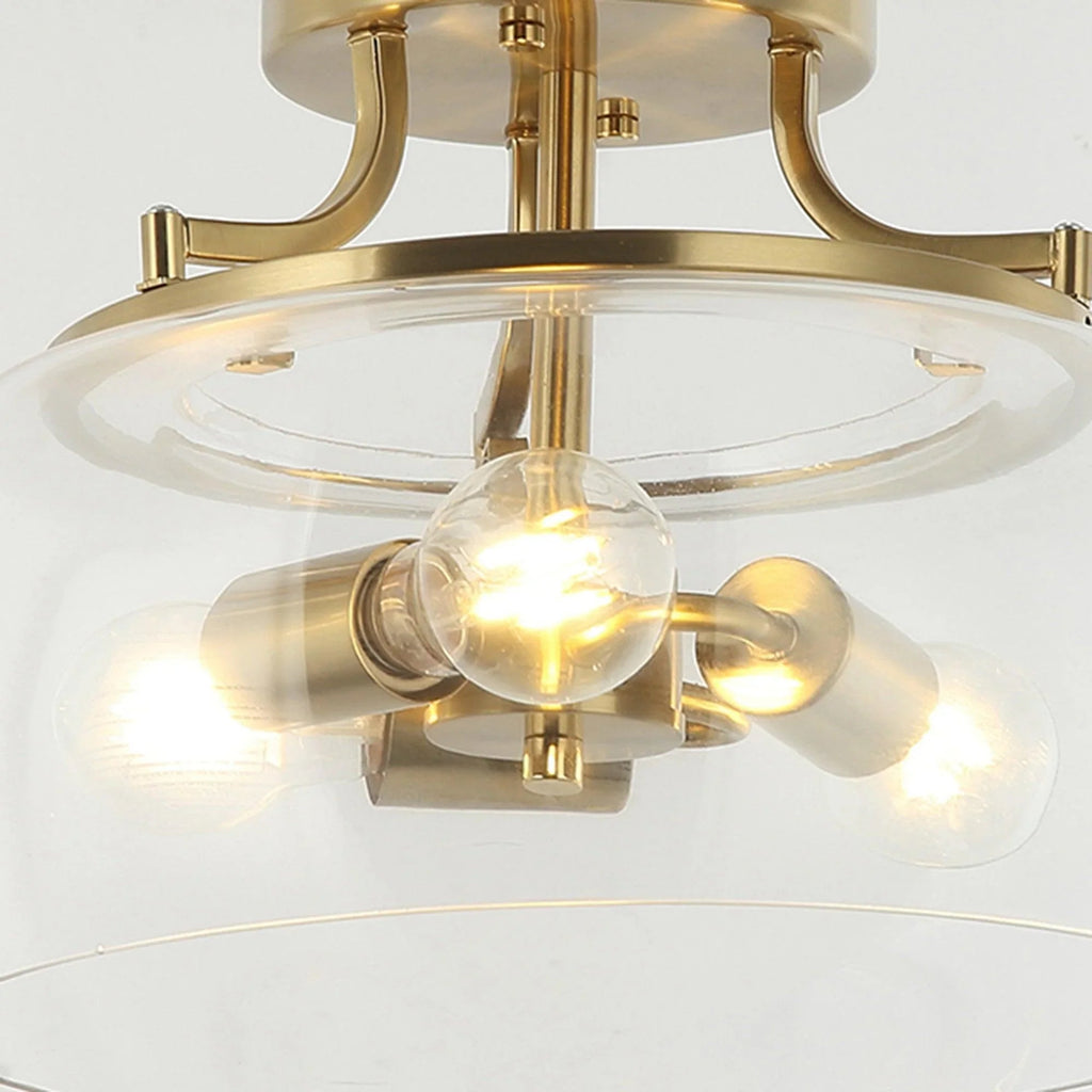 13 Inch 3-Light Brass Gold Semi-Flush Mount Ceiling Light Fixture with Clear Glass Shade