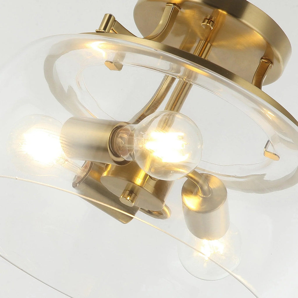 13 Inch 3-Light Brass Gold Semi-Flush Mount Ceiling Light Fixture with Clear Glass Shade