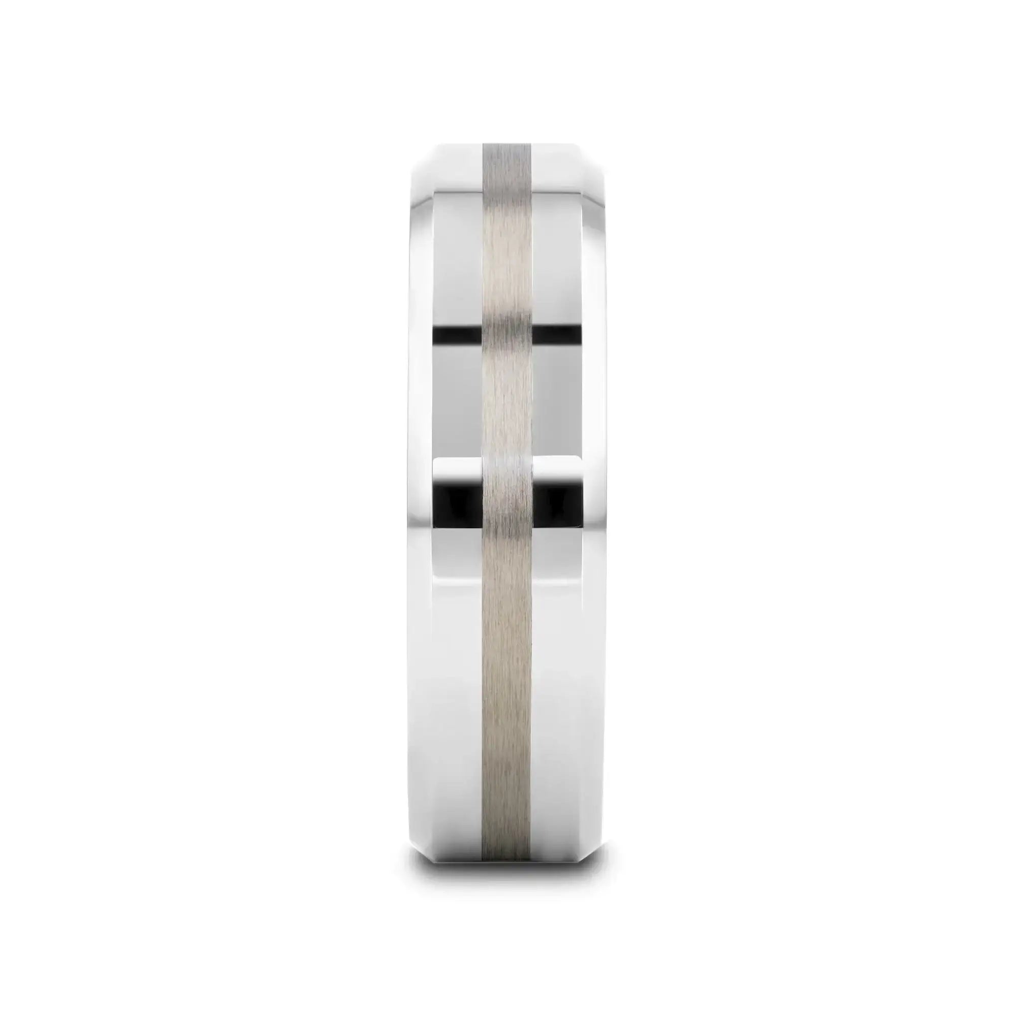 HALSTEN Platinum Inlaid Beveled Tungsten Carbide Wedding Ring - 6mm & 8mm