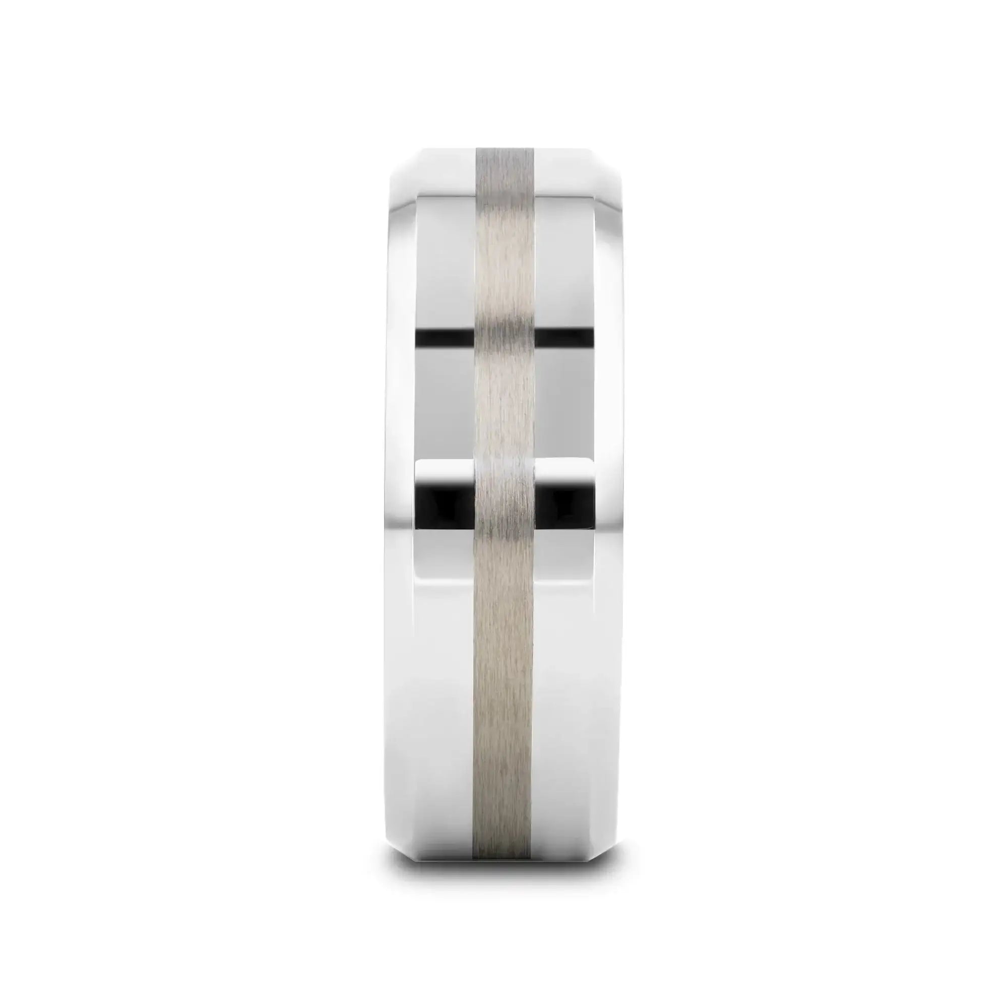 HALSTEN Platinum Inlaid Beveled Tungsten Carbide Wedding Ring - 6mm & 8mm