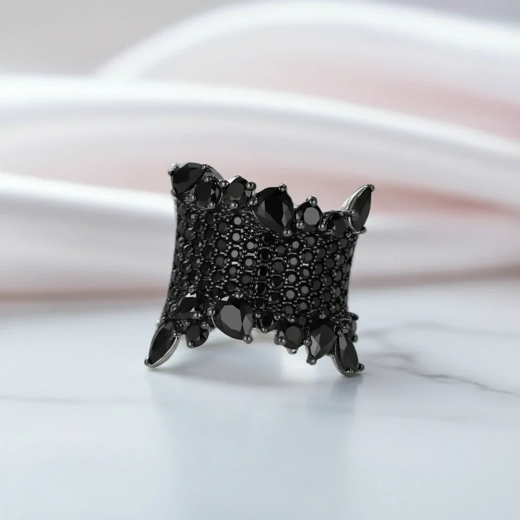 Gothic Natural Black Spinel Gemstone Ring