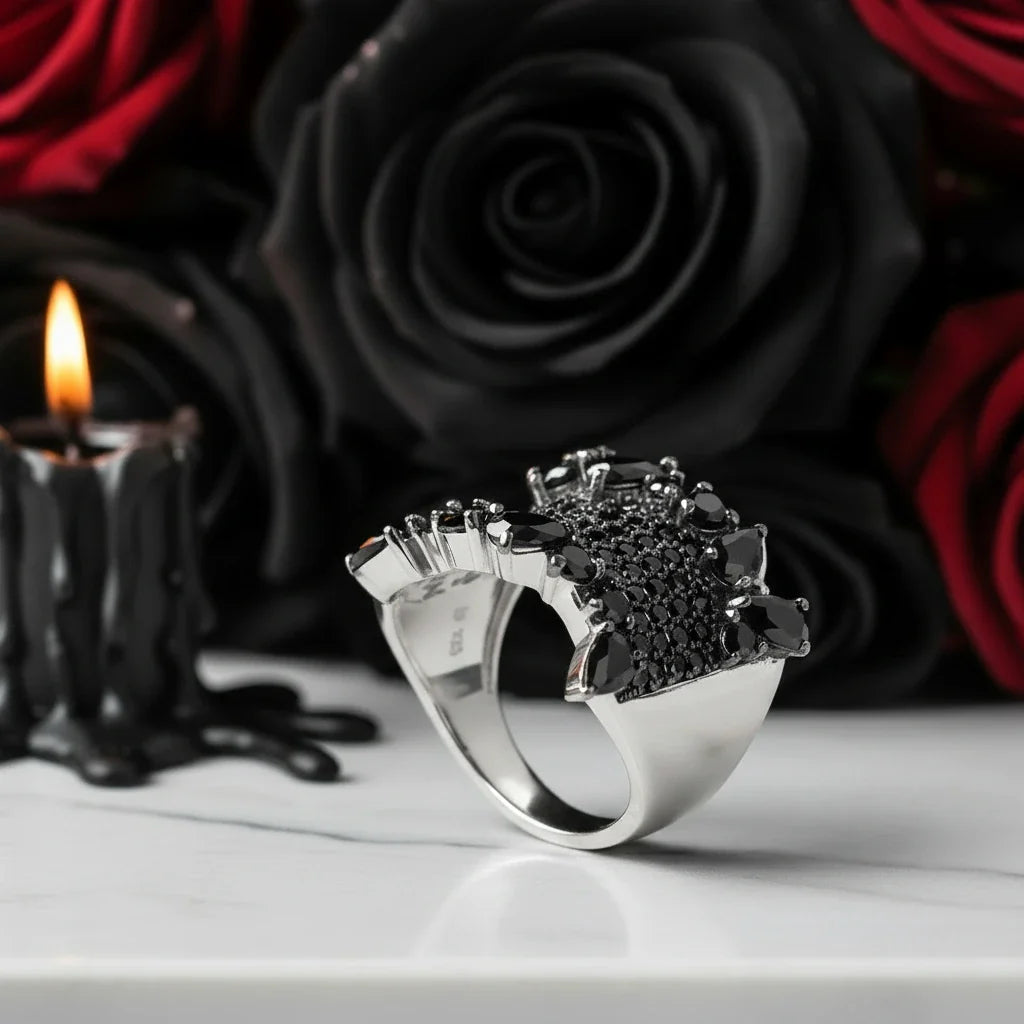 Gothic Natural Black Spinel Gemstone Ring
