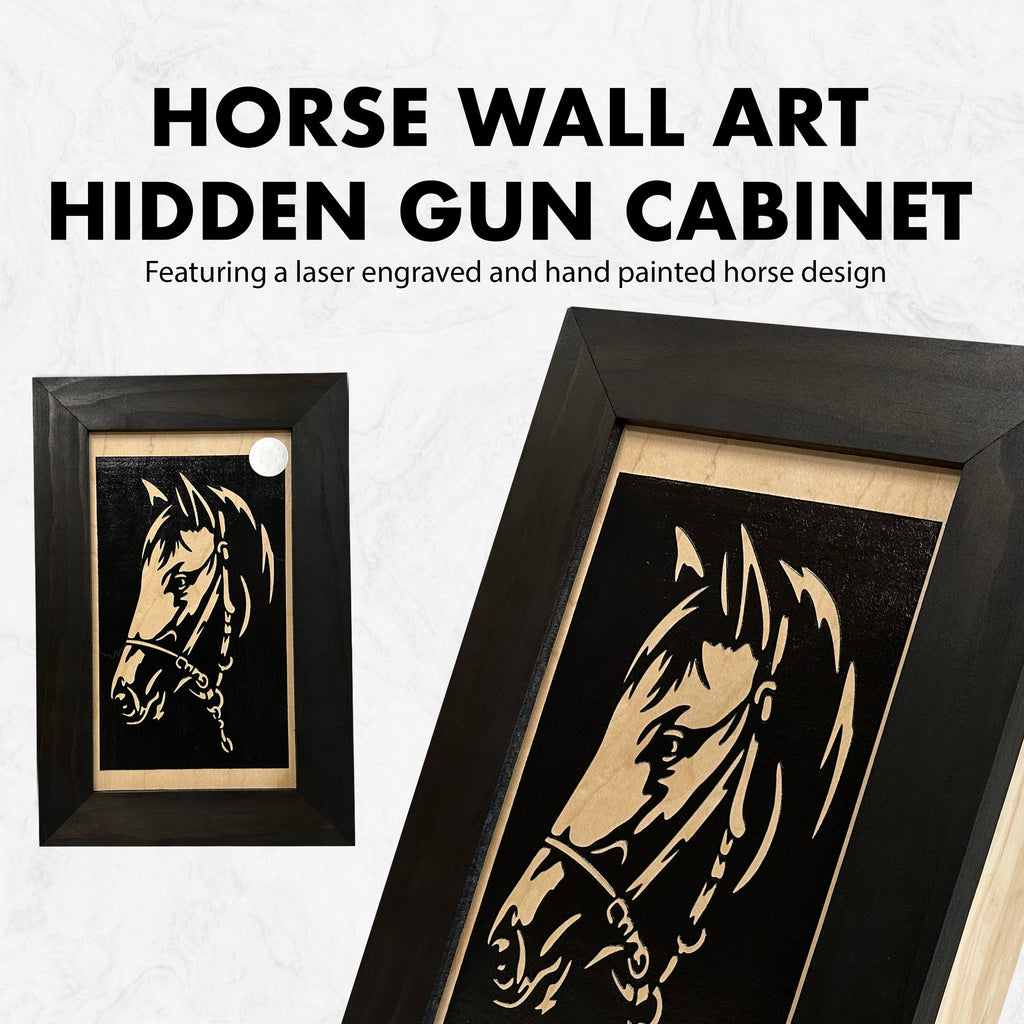 Horse Wall Art Gun Concealment Furniture - Handcrafted Hidden Gun Storage Wall Decor - Hidden Gun Shelf with Magnetic Lock for Quick Access