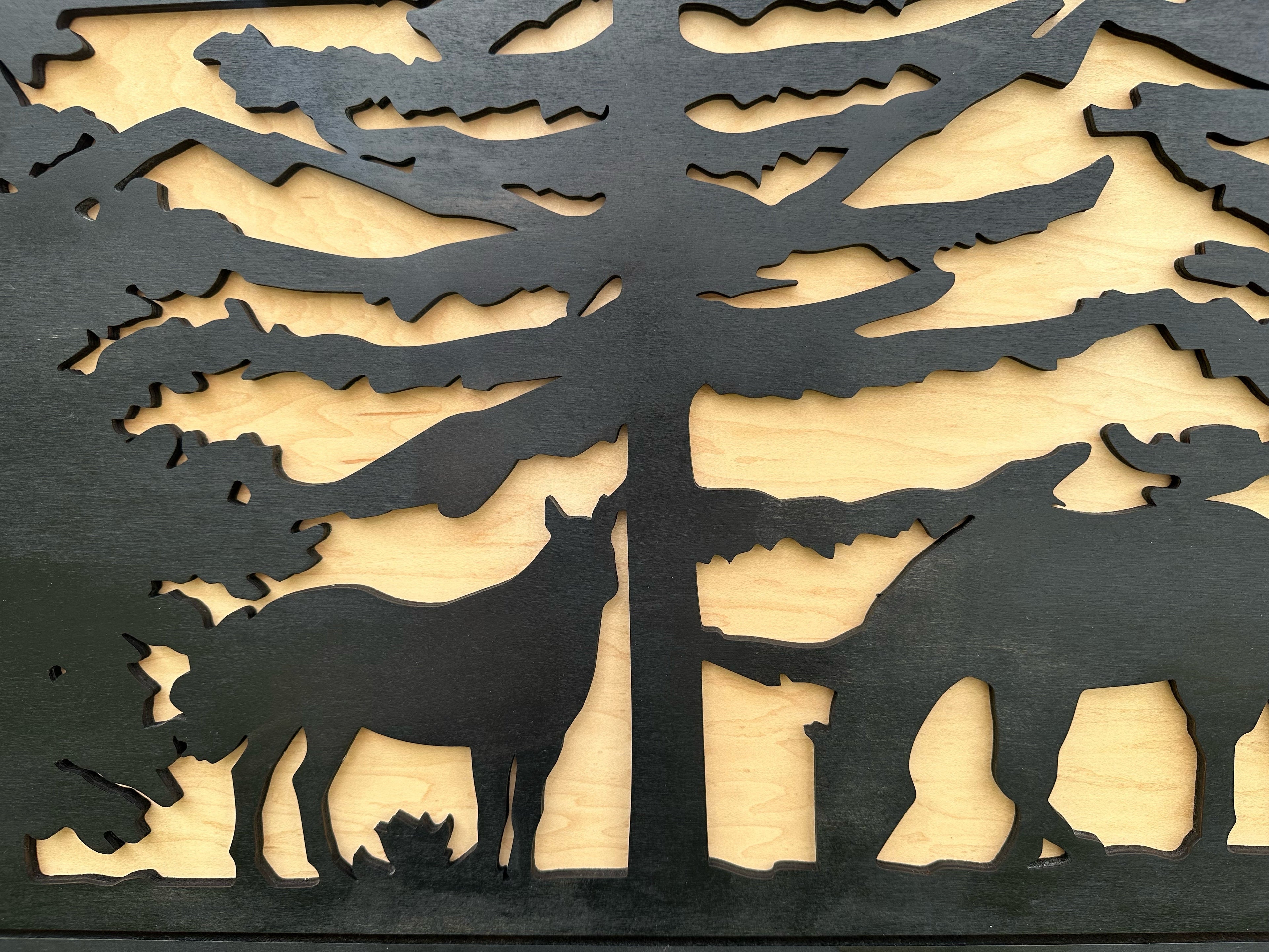 Horses Grazing Gun Concealment Decor - Handcrafted Wooden Gun Cabinets - Gun Shelf Hidden Storage for Rifles, Shotguns, & Handguns - Quick Access Hidden Wall Safe (Extra Large)