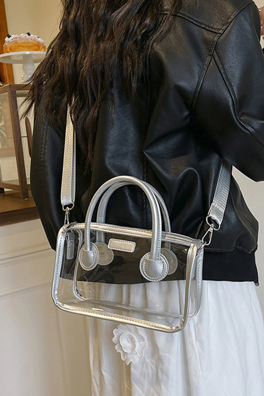 Stylish new 6 colors pu stitching pvc zip-up crossbody