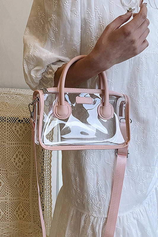 Stylish new 6 colors pu stitching pvc zip-up crossbody