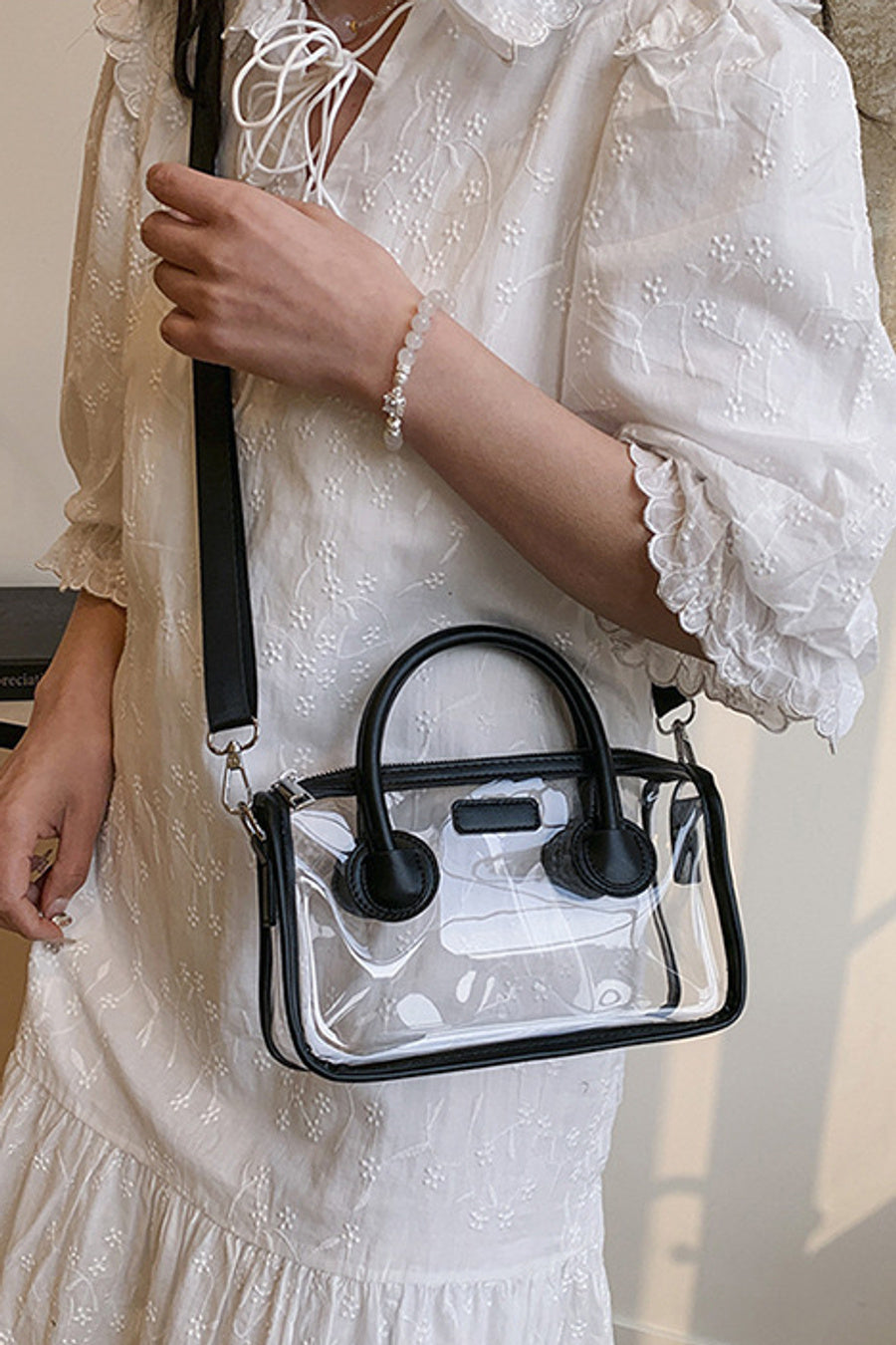 Stylish new 6 colors pu stitching pvc zip-up crossbody