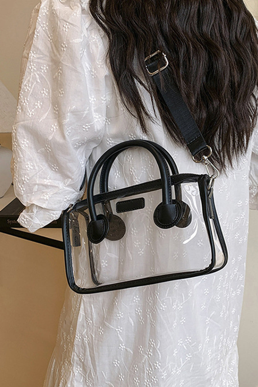 Stylish new 6 colors pu stitching pvc zip-up crossbody