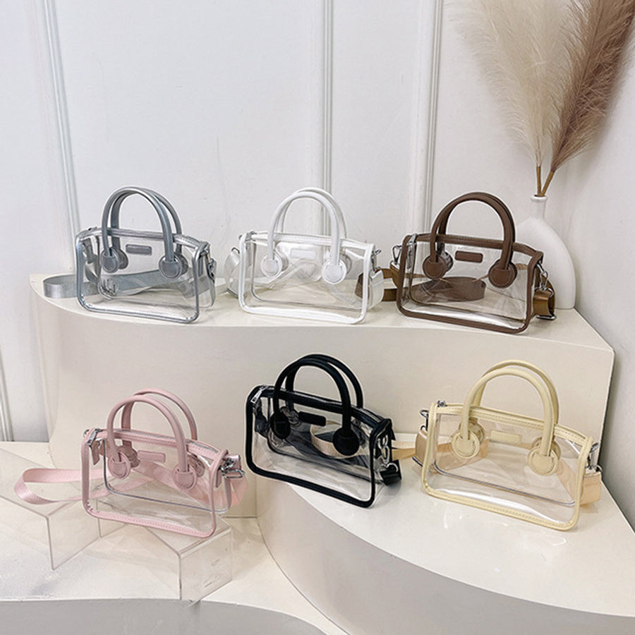 Stylish new 6 colors pu stitching pvc zip-up crossbody