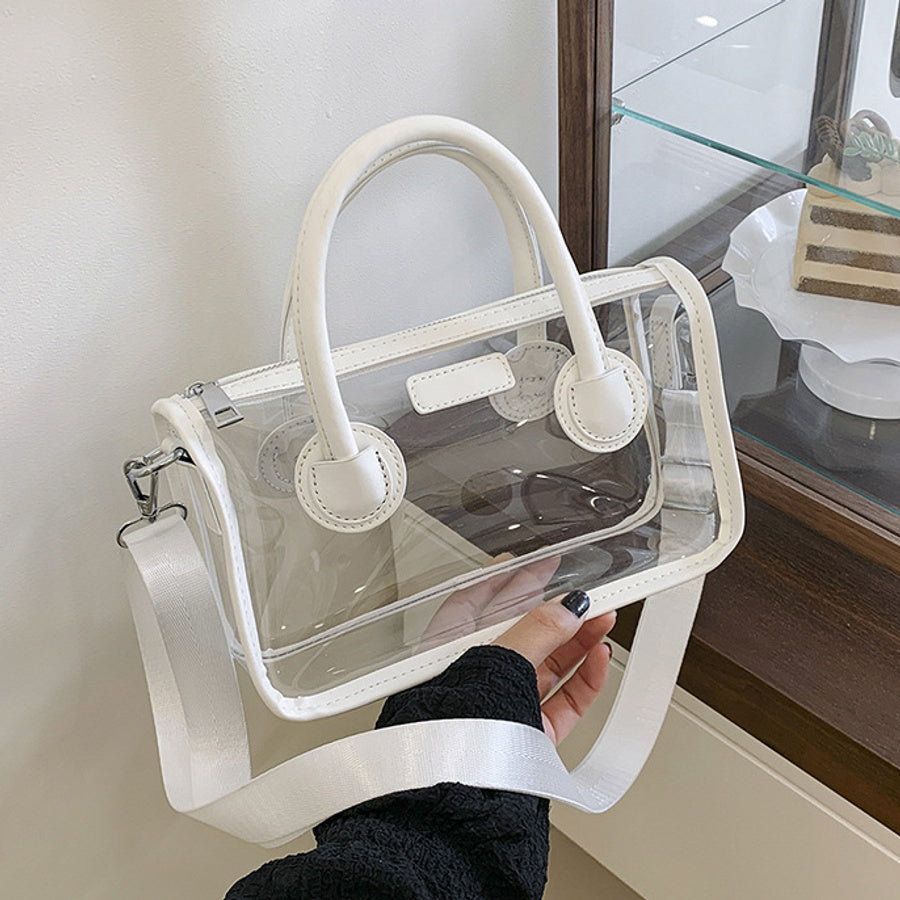 Stylish new 6 colors pu stitching pvc zip-up crossbody